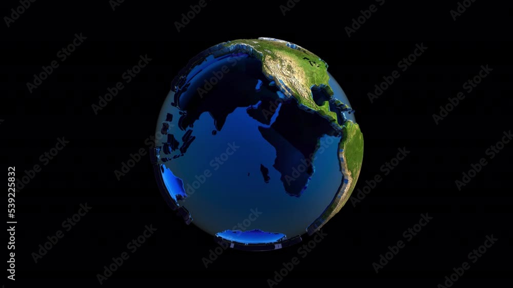 Poster earth planet assembling from toy bricks then exploding and scattering to huge pile of toy bricks and