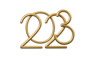 2023 gold number, isolated on transparent background. 3d render of 2023 golden font for Christmas and New Year. 3d rendering illustration.
