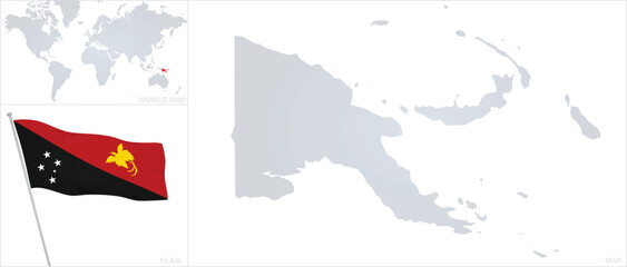 Papua New Guinea  map and flag. vector