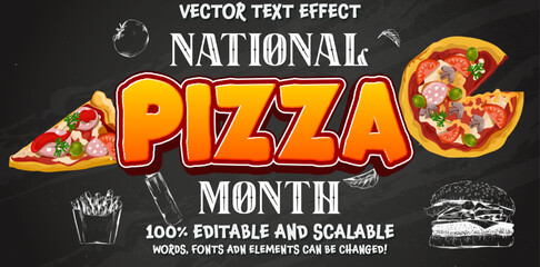 National Pizza Month vector text, held on October. Pizza on a yellow background. Sliced pizza vector. Pizza different kinds vector. October is National Pizza Month. American Food & Beverage Holiday.