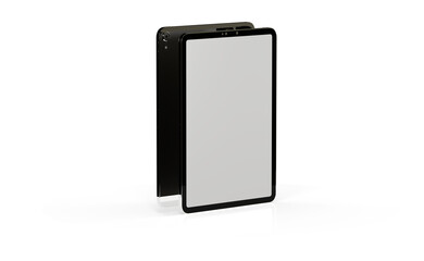 Blank screen realistic tablet frame, rotated position, side view, top view. The tablet is at different angles. Layout of a universal set of devices
