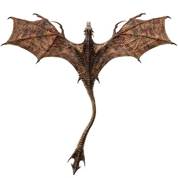 Flight of the dragon. Fast moving ferocious dragon on a transparent overlay PNG. 3d rendering