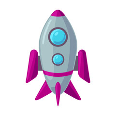 Aerospace rocket and UFO. Vector illustration. Isolated futuristic spacecrafts launching into space. Astronomy, technology, space concept