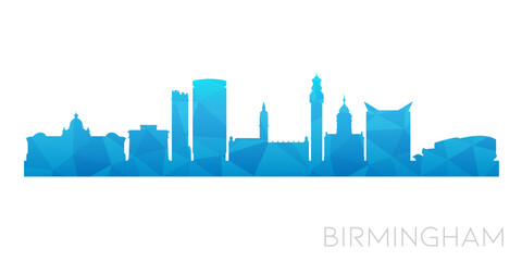 Birmingham, UK Low Poly Skyline Clip Art City Design. Geometric Polygon Graphic Horizon Icon. Vector Illustration Symbol.