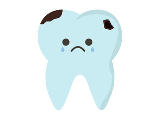 泣く虫歯の歯。痛い、悲しい、不健康な歯。ベクターイラスト