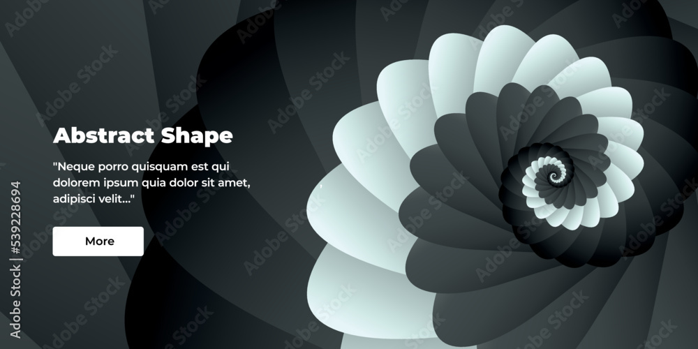 Poster beautiful unusual abstract background or web banner with a shell spiral pattern in gradient gray, bl