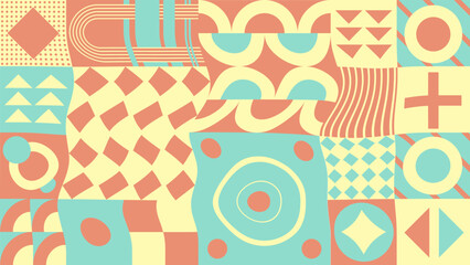 Abstract neo geometry background. Vector. geometric figures. Circles, squares, triangles. Vintage colors. Distortion.