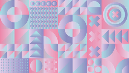 Abstract neo geometry background. Vector. geometric figures. Circles, squares, triangles. Galagraphy, gradient, delicate colors.