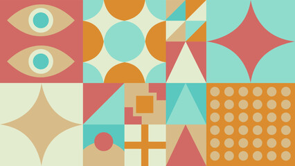 Abstract neo geometry background. Vector. geometric figures. Circles, squares, triangles. Vintage colors.
