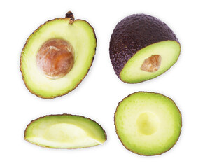 Whole and cut in half avocado