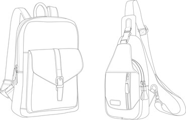 Fashion Duffle Bag, Vector Illustration, Bag Outline Template, Fashion Flats Sketch, Vector Clip Art Template