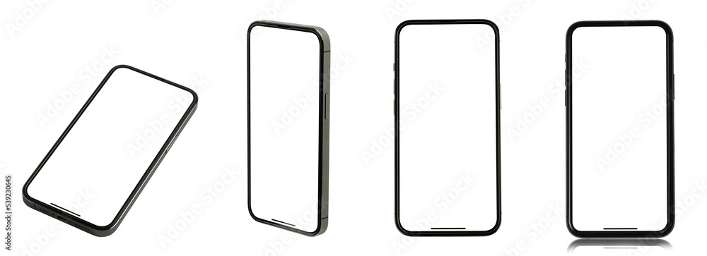 Poster mockup phone png black smartphone with blank screen isolated on white background. mockup to showcasi