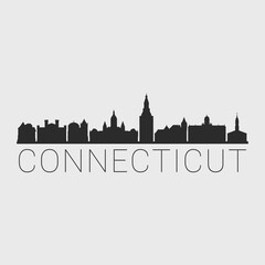 Fototapeta premium Connecticut, USA City Skyline. Silhouette Illustration Clip Art. Travel Design Vector Landmark Famous Monuments.