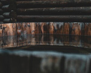 Closeup shot of wooden branches over a lake with its reflection on the water
