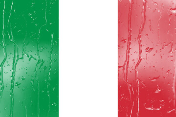 3D Flag of Italy on a glass with water drop background
