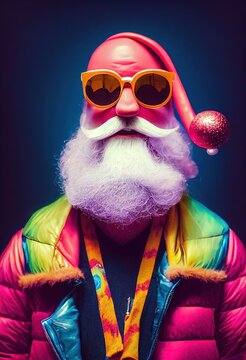 Psychedelic Hippie Santa Claus - A modern take on the traditional Santa character. 3D rendered computer-generated image for the 2022 holiday season. 