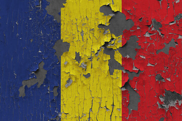 3D Flag of Romania on an old stone wall background.