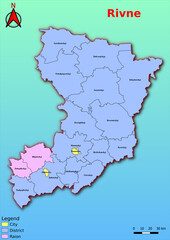 Vector map of the Ukraine administrative divisions of Rivne Region with City, City Council, District, Raion