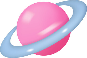 3D Saturn Icon Pink Planet with Ring Around. Glossy Planet Space Illustration