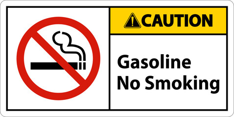 Caution Gasoline No Smoking Sign On White Background