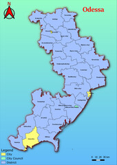 Vector map of the Ukraine administrative divisions of Odessa Region with City, City Council, District, Raion