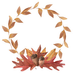 Leaves Watercolor Greeting Autumn Season Wreath Frame Design Banner Illustration