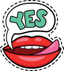 Yes message with sexy lips in pop art style sticker