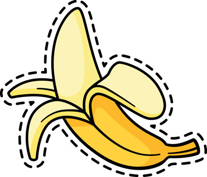 Peeled banana sticker. Comic pop art badge