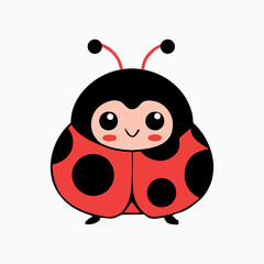Cute adorable ladybug vector illustration. Cartoon drawn animal. Happy funny character. Drawing for kids, nursery. Little insect, cute bug. Icon for card or invitation.