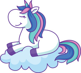 Unicorn rest on cloud. Sweet dream cute animal