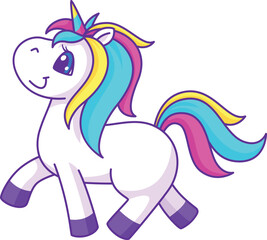 Walking unicorn. Happy fairytale animal. Magic creature