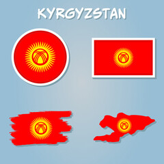 Map of Kyrgyzstan with national flag. Highly detailed editable map of Kyrgyzstan, Central Asia country territory borders.