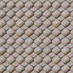 Paving blocks made of sandstone tiles of regular shape, seamless pavement texture