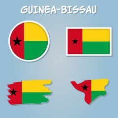 Guinea-Bissau Map Flag, map of the Republic of Guinea-Bissau with the Bissau-Guinean country banner, vector Illustration.