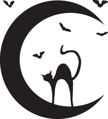 Vector Cat, Moon, Bats