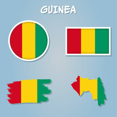 Guinea National Flag Map Design, Illustration Of Guinea Country Flag Inside The Map.