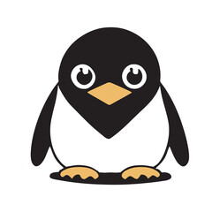 Cute penguin vector illustration. Happy cartoon animal. Baby bird in snow. Isolated icon. Kid doodle decoration. Sweet adorable sketch of little arctic wildlife. Animal for children. Fun card design.