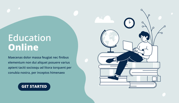 Online education web page template. Website landing layout