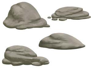 Collection of hand drawn rock/stone  2d set illustrations isolated PNG