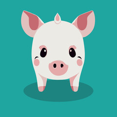 Cute baby pig vector illustration. Happy cartoon drawing of isolated farm animal. Adorable piglet character. Pink swine. Child icon. Kids livestock. Young little piggy. Comic doodle face.