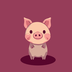 Obraz na płótnie Canvas Cute baby pig vector illustration. Happy cartoon drawing of isolated farm animal. Adorable piglet character. Pink swine. Child icon. Kids livestock. Young little piggy. Comic doodle face.