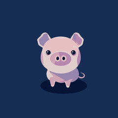 Cute baby pig vector illustration. Happy cartoon drawing of isolated farm animal. Adorable piglet character. Pink swine. Child icon. Kids livestock. Young little piggy. Comic doodle face.