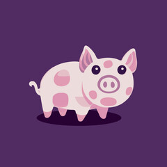 Cute baby pig vector illustration. Happy cartoon drawing of isolated farm animal. Adorable piglet character. Pink swine. Child icon. Kids livestock. Young little piggy. Comic doodle face.