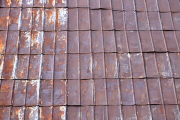 Old metal sheet roof texture. Pattern of old metal sheet