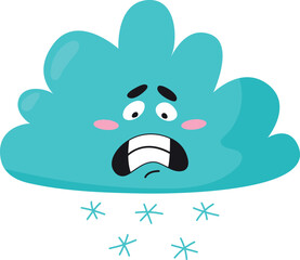 Scared cloud with falling snow. Cold weather emoji