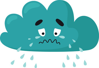 Crying cloud emoji. Raining weather comic icon