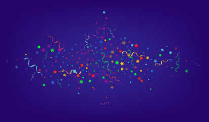 Colored Particles Happy Vector Blue Background.