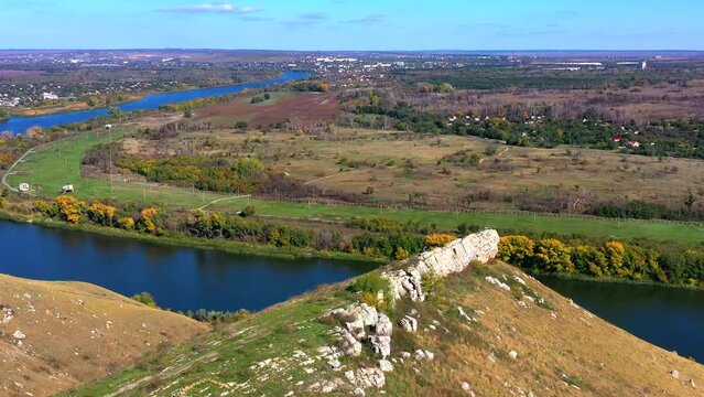 Beautiful landscape, Mountains 2 sisters, Seversky Donets River.