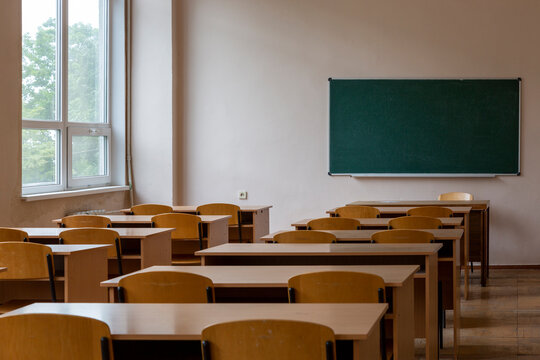 Detail Interior Classroom With Blackboard On The Wall