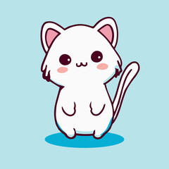 Cute adorable kawaii cat. Cartoon pet animal. Happy kitten. Isolated graphic design art. Funny kitty drawing. Sweet baby animal. Vector art.